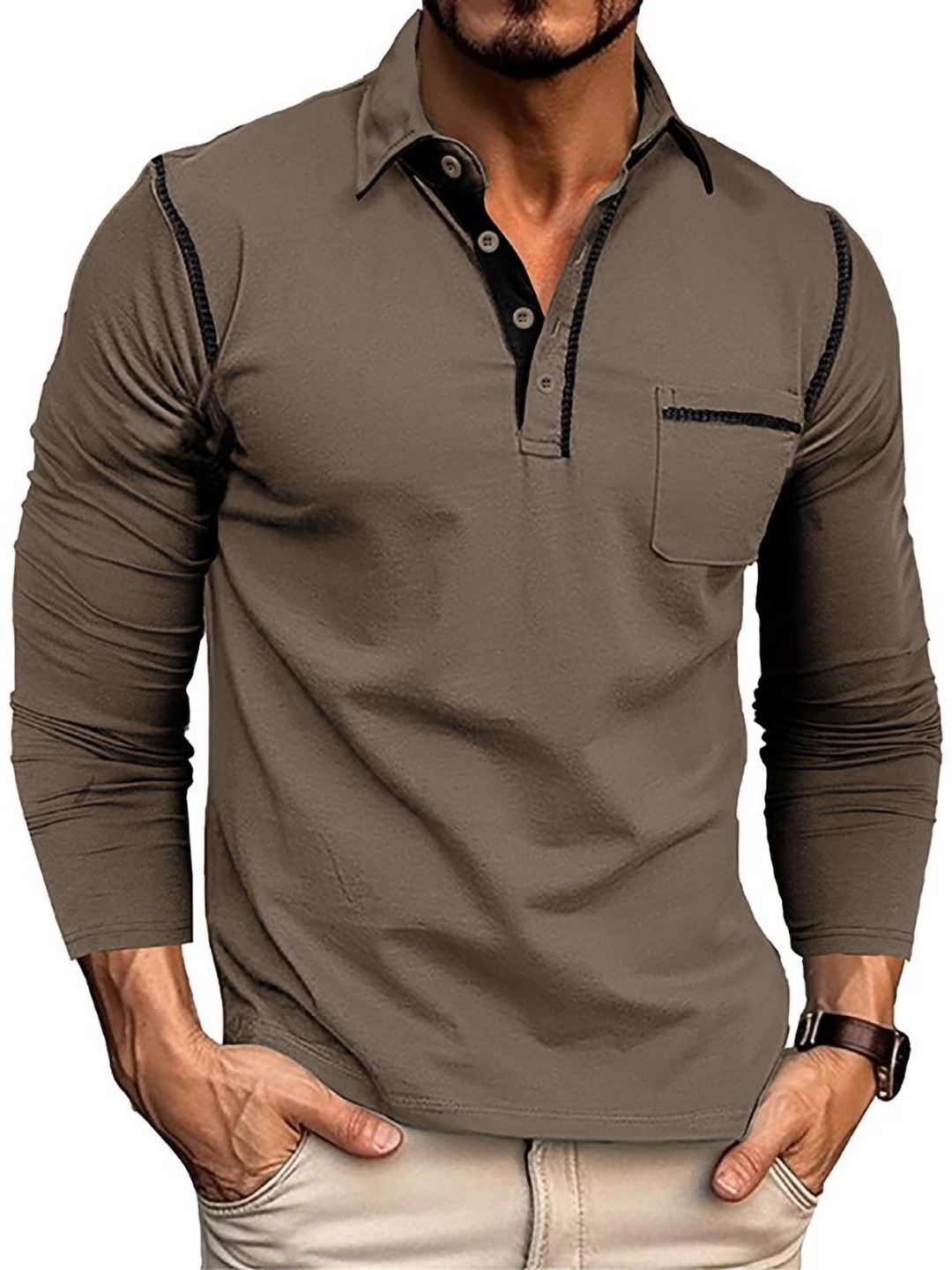 

StyleCast x Revolte Men Polo Collar T-shirt, Brown