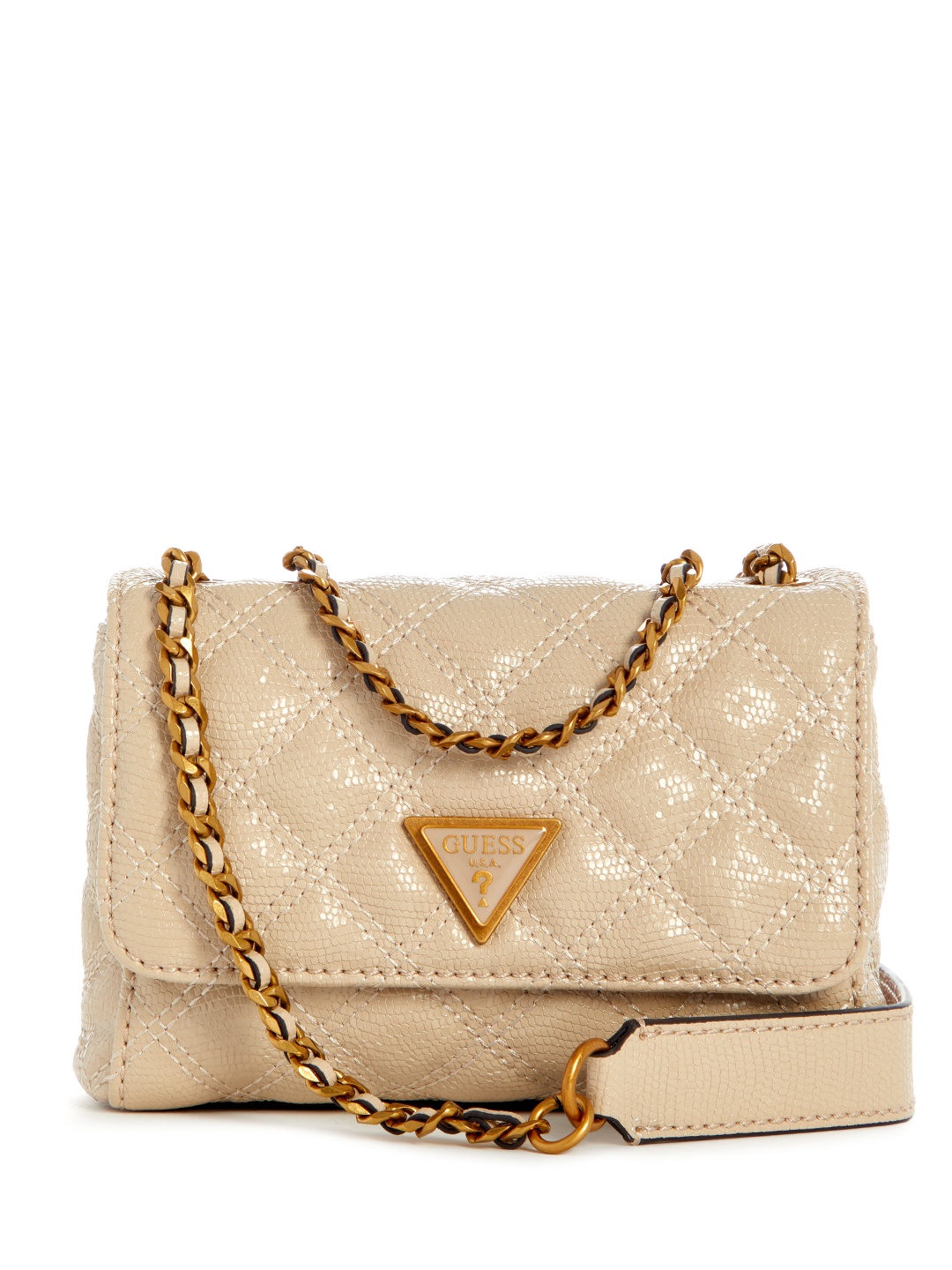 

GUESS Textured Structured Shoulder Bag With Quilted Detail, Beige