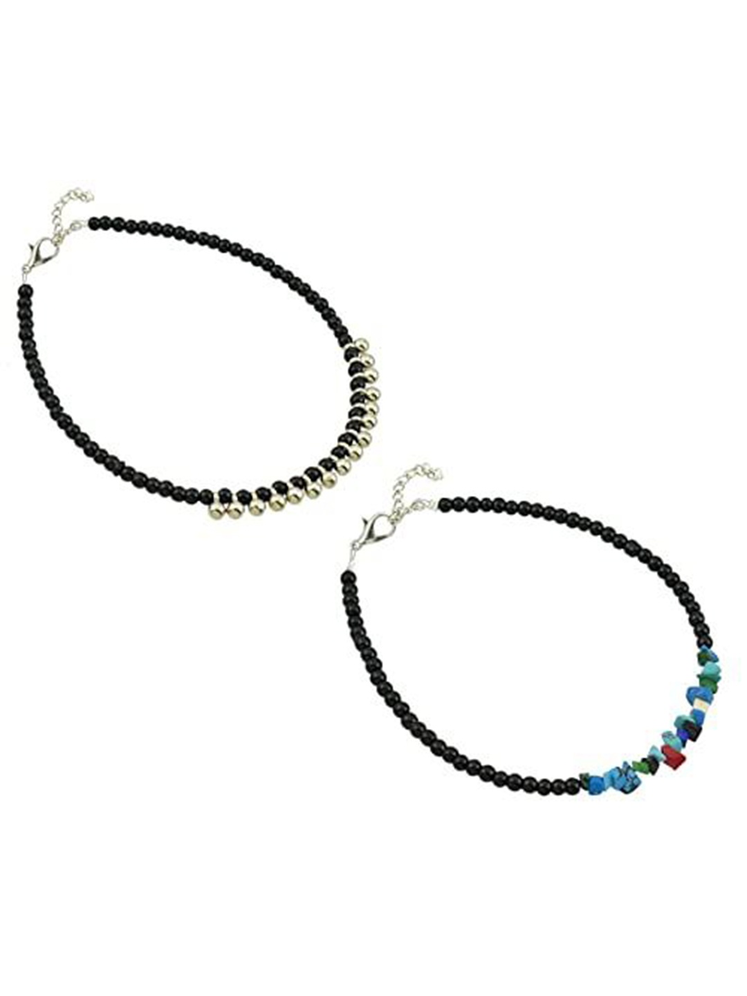 

HIGH TRENDZ Women Set of 2 Anklets, Black