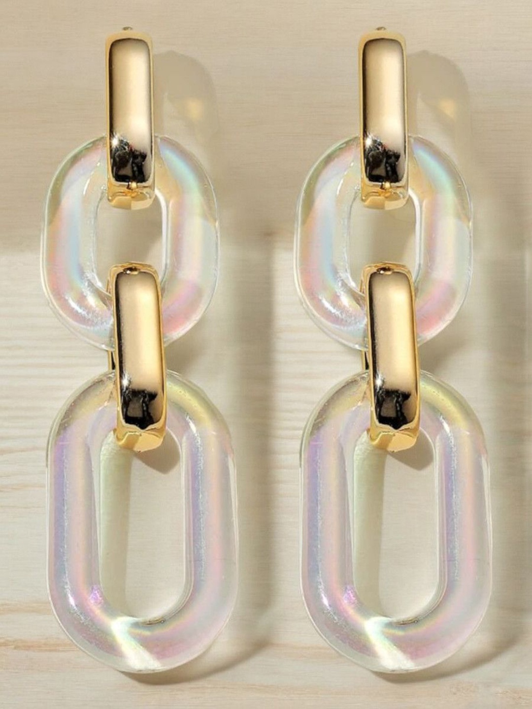 

DressBerry Gold Toned Raindow Hue Link Chain Drop Earrings
