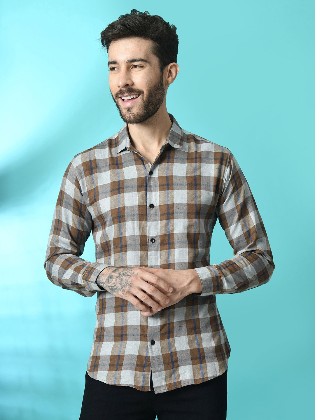 

Tanip Men Comfort Sheer Checked Casual Shirt, Rust