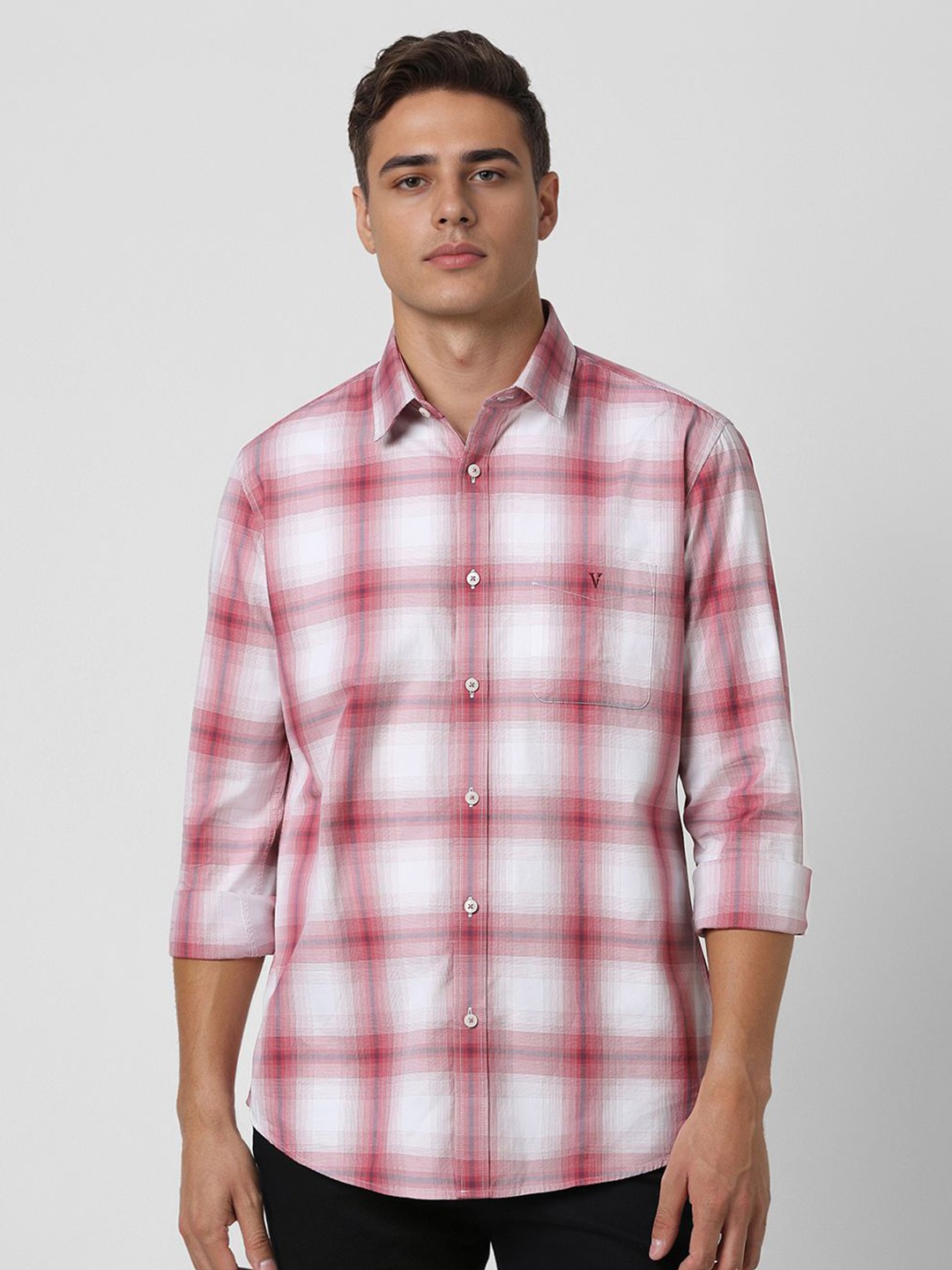 

Van Heusen Sport Men Slim Fit Opaque Checked Casual Shirt, Red