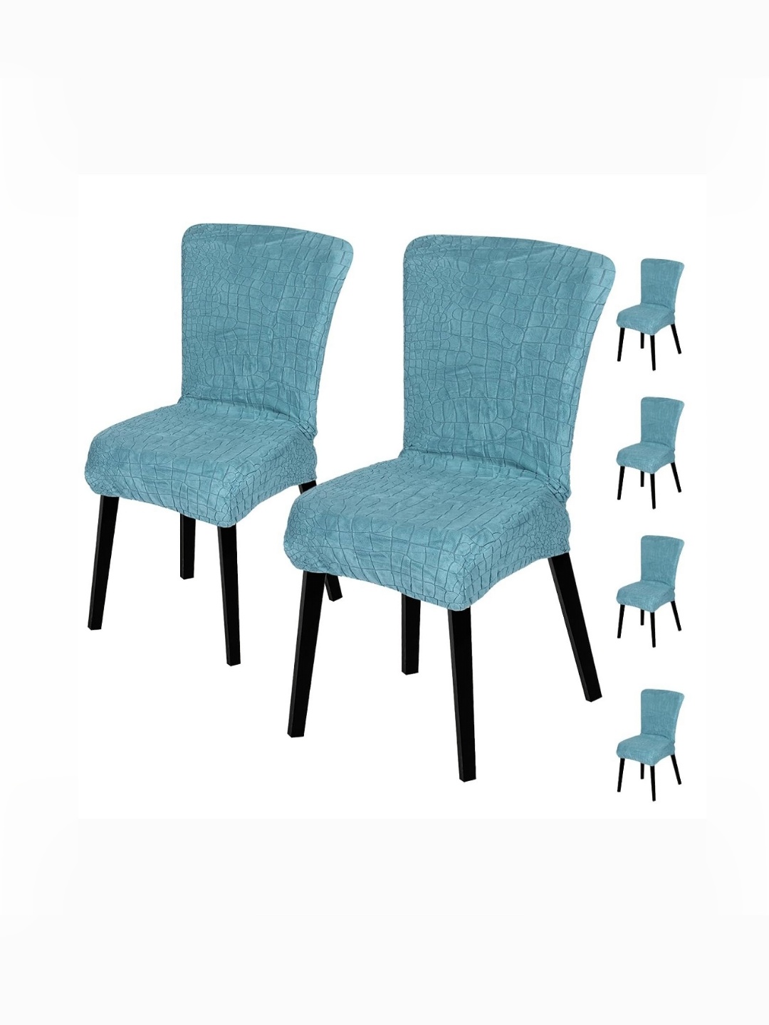 

HOUSE OF QUIRK Teal-Blue 6 Pieces Textured Jacquard Stretchable Chair Cover