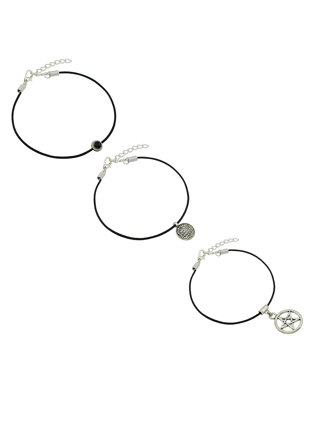 

HIGH TRENDZ Women Set of 3 Anklets, Black