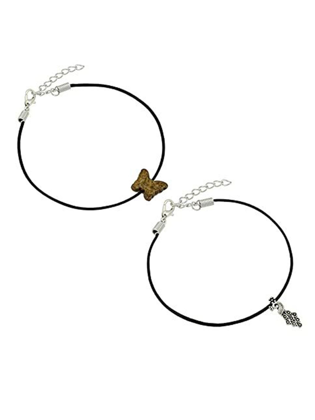 

HIGH TRENDZ Women Set of 2 Anklets, Black