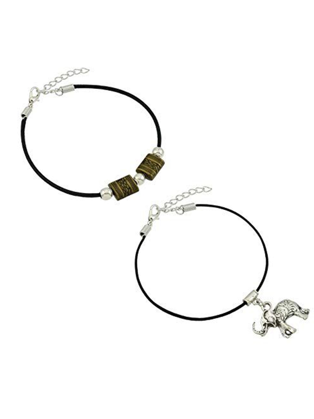 

HIGH TRENDZ Women Set of 2 Anklets, Black