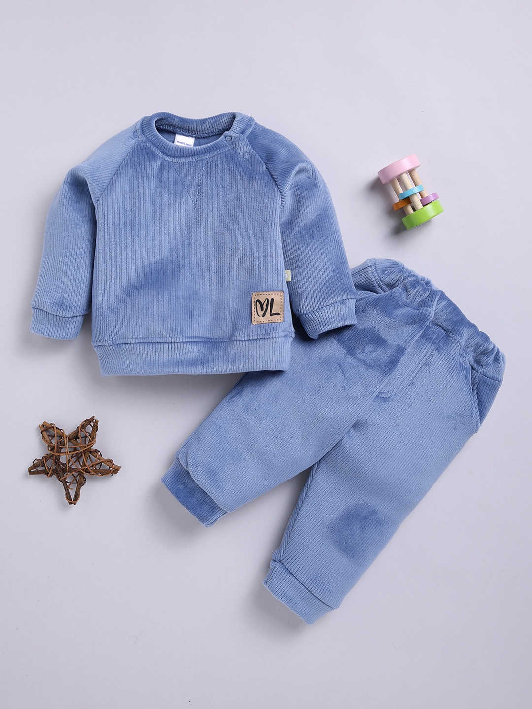 

Moms Love Infant Boys Ribbed Velvet-Finish Pure Cotton Sweatshirt With Joggers, Blue