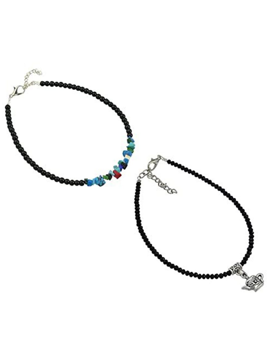 

HIGH TRENDZ Women Set of 2 Anklets, Black