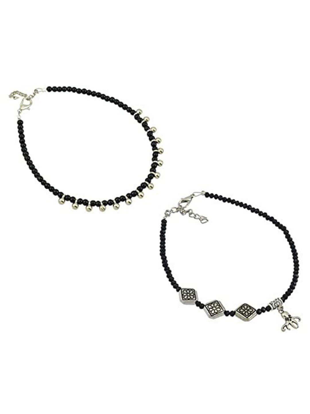 

HIGH TRENDZ Women Set of 2 Anklets, Black