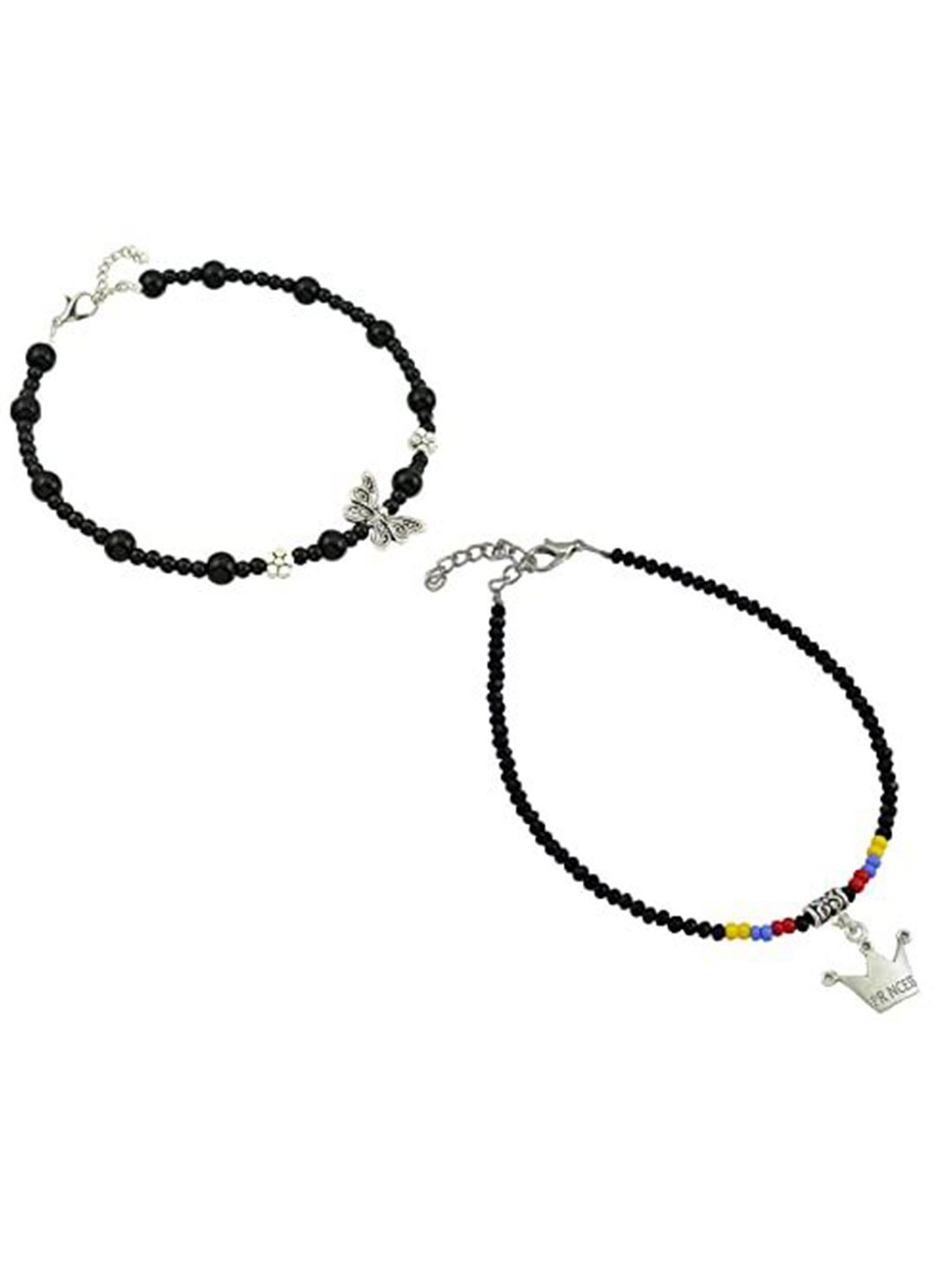 

HIGH TRENDZ Women Set of 2 Anklets, Black