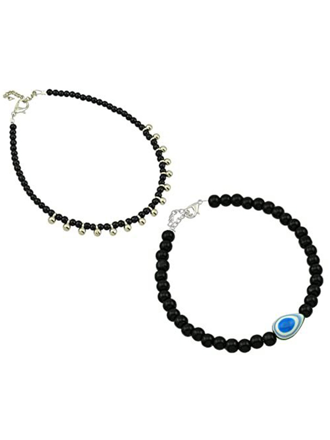 

HIGH TRENDZ Women Set of 2 Anklets, Black