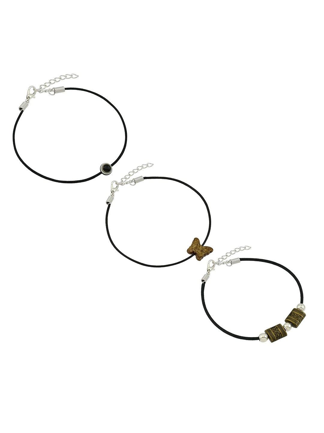 

HIGH TRENDZ Women Set of 3 Anklets, Black
