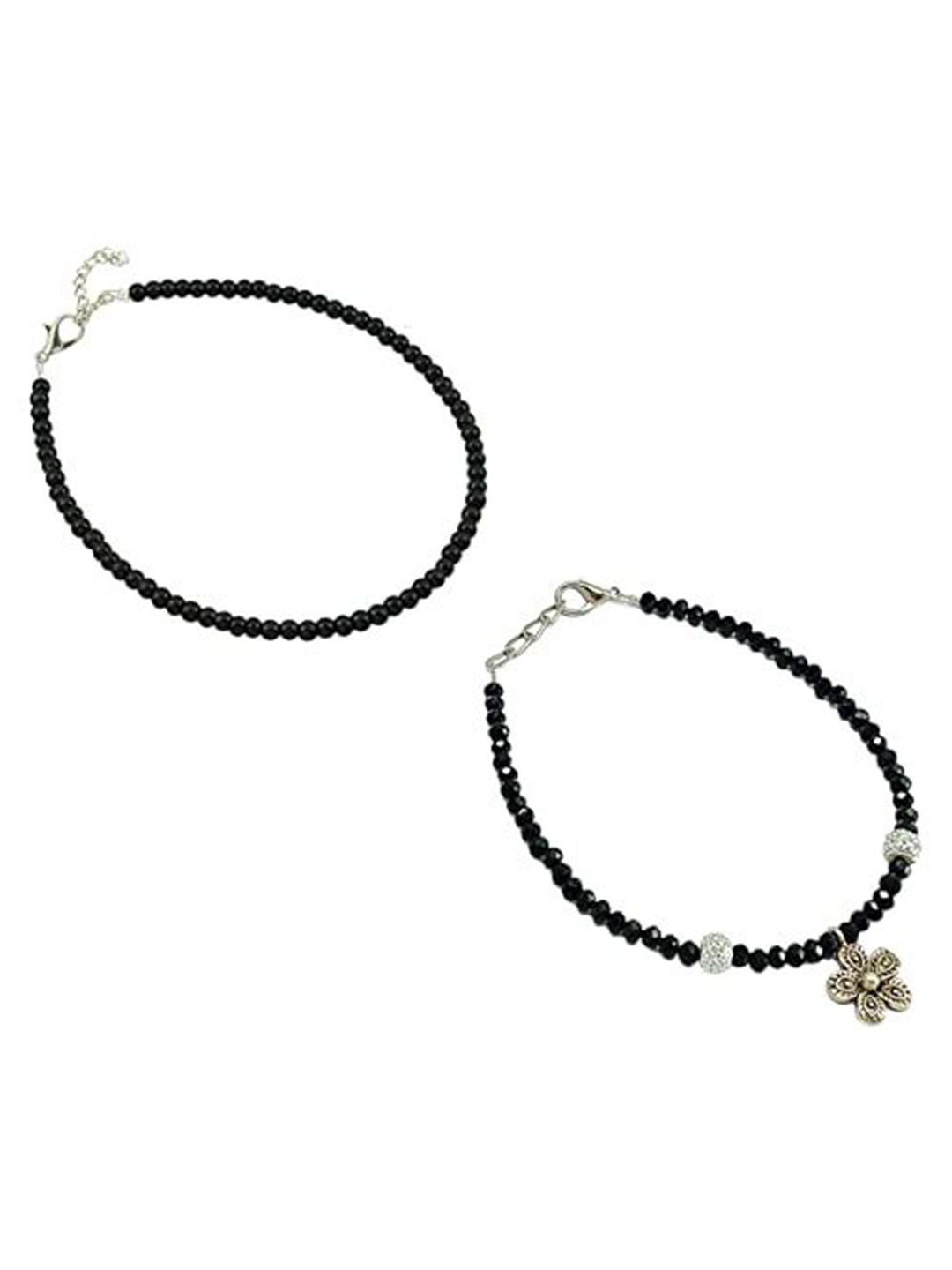 

HIGH TRENDZ Women Set of 2 Anklets, Black