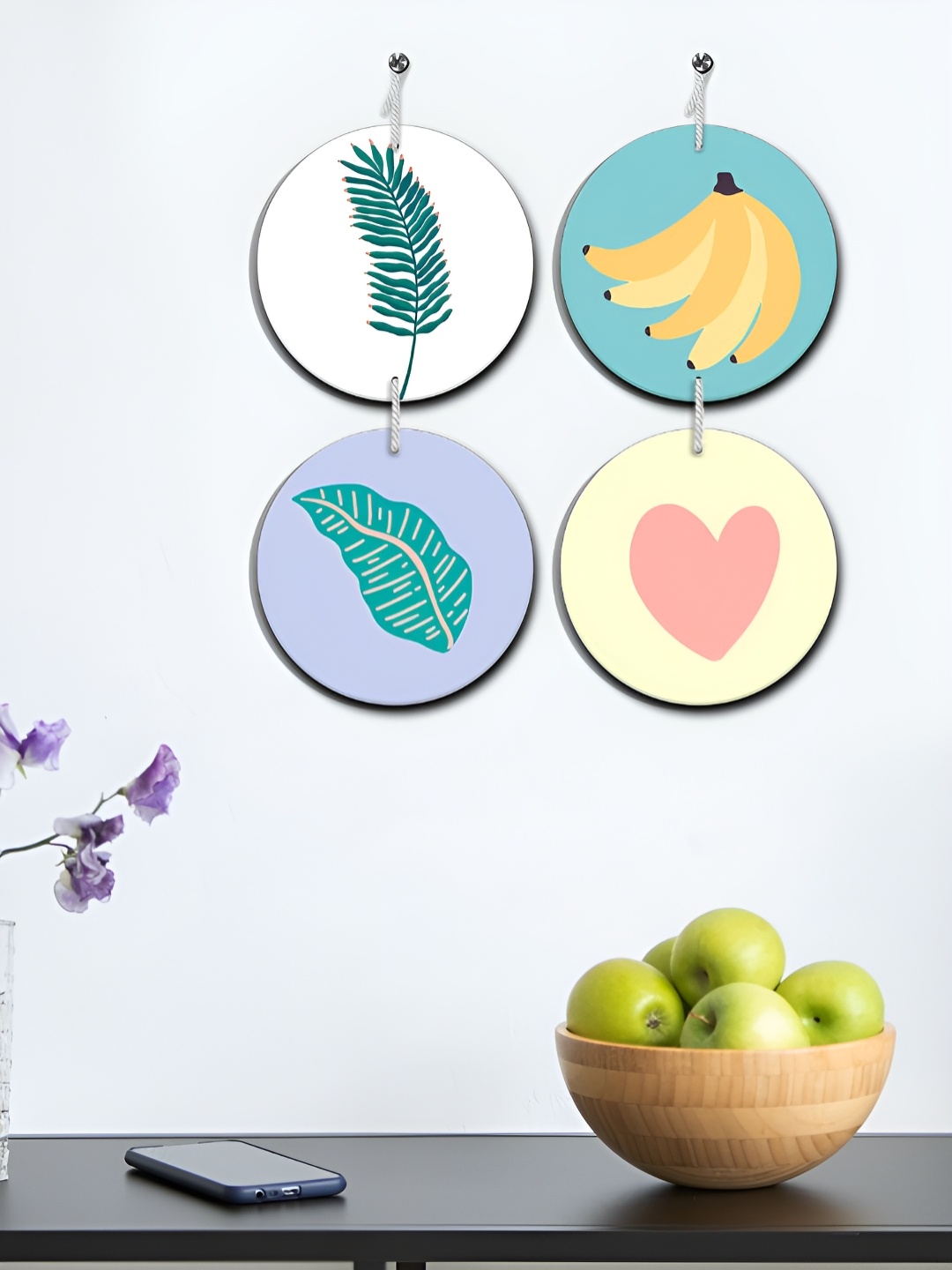 

OLIVE TREE Green & White Set Of 4 Tree Wall Hanging