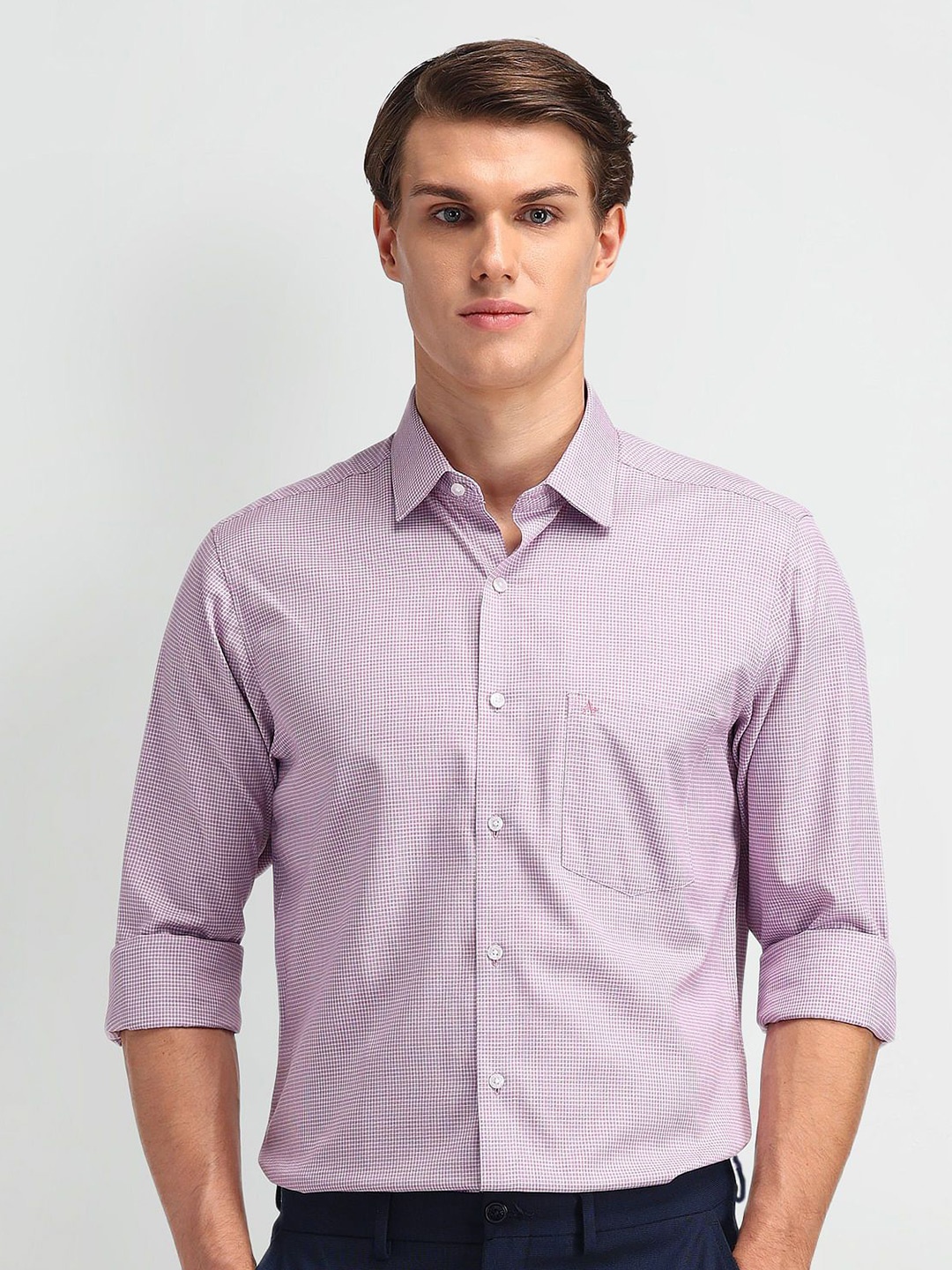 

Arrow Men Micro Checks Opaque Checked Casual Shirt, Pink