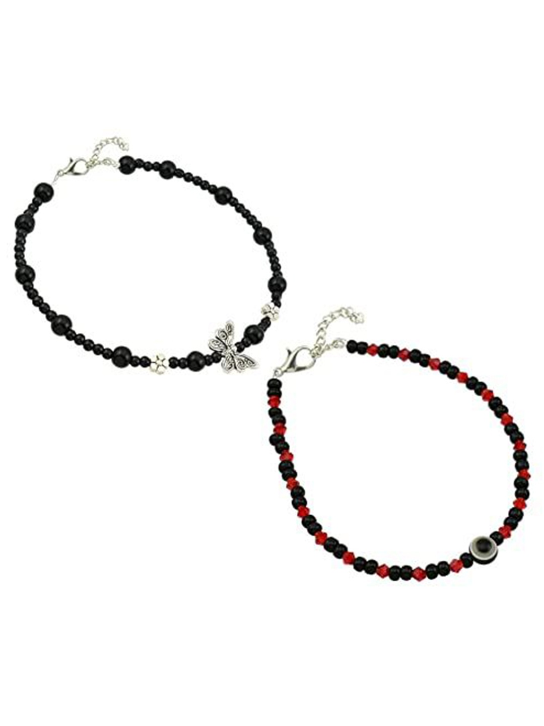 

HIGH TRENDZ Women Set of 2 Anklets, Black