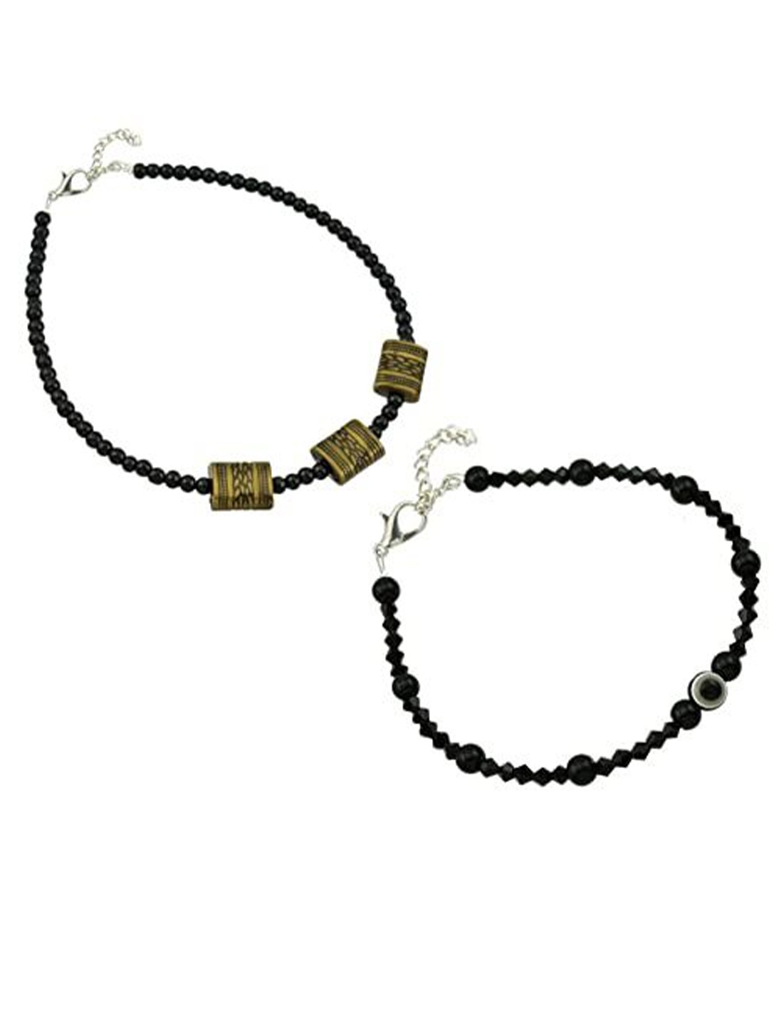 

HIGH TRENDZ Women Set of 2 Anklets, Black