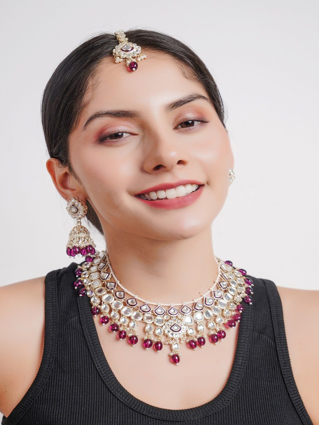 

Divisha 18 K Gold-Plated CZ-Studded & Pearl Beaded Jewellery Set