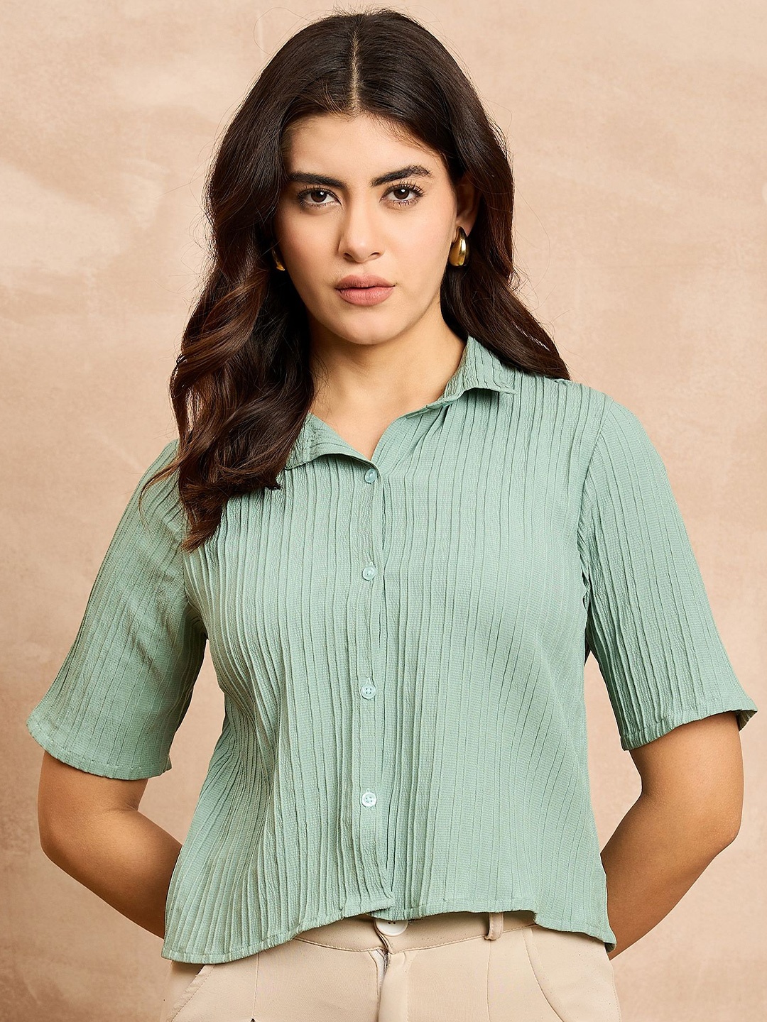 

all about you Women Modern Opaque Striped Casual Shirt, Sea green