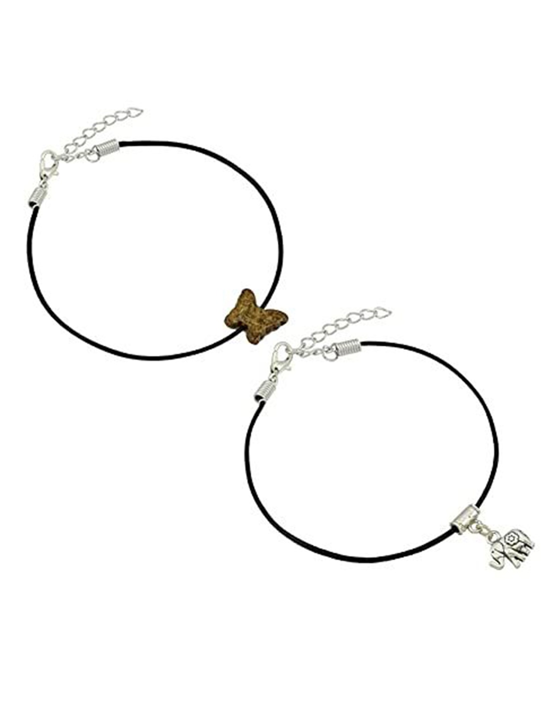 

HIGH TRENDZ Women Set of 2 Anklets, Black
