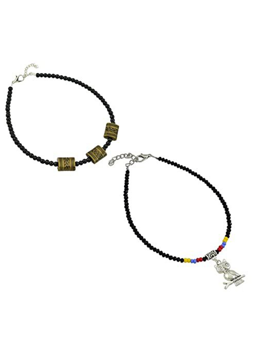 

HIGH TRENDZ Women Set of 2 Anklets, Black