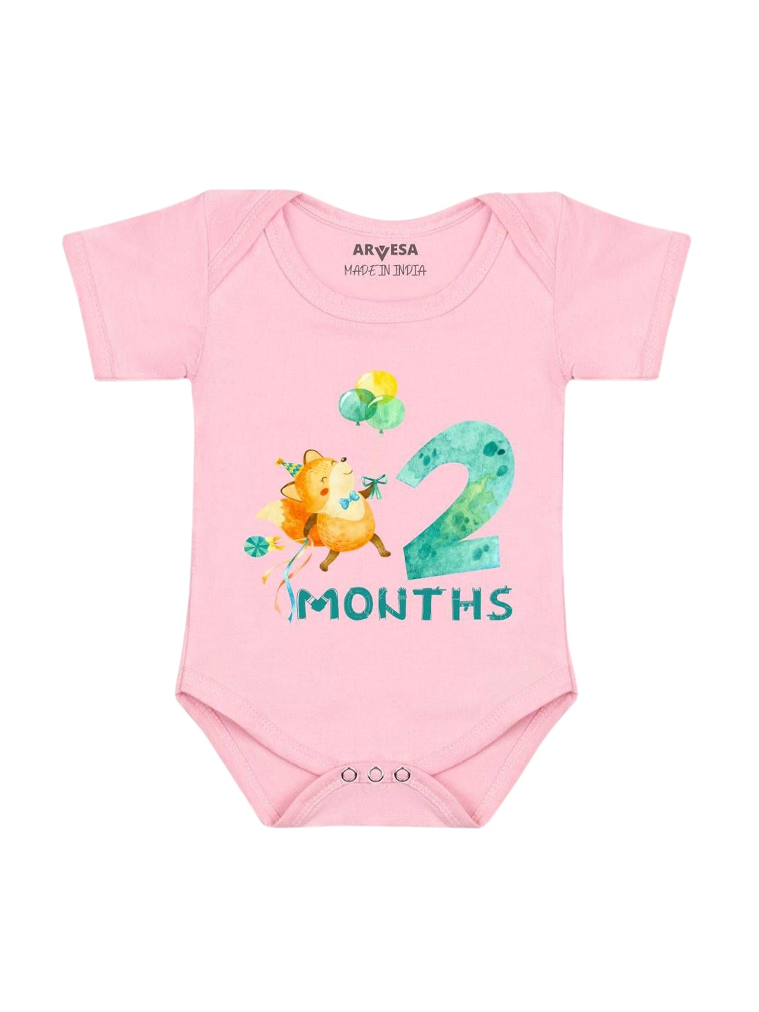 

Arvesa Infants Monthly Milestone Printed Envelope Neck Bodysuit, Pink