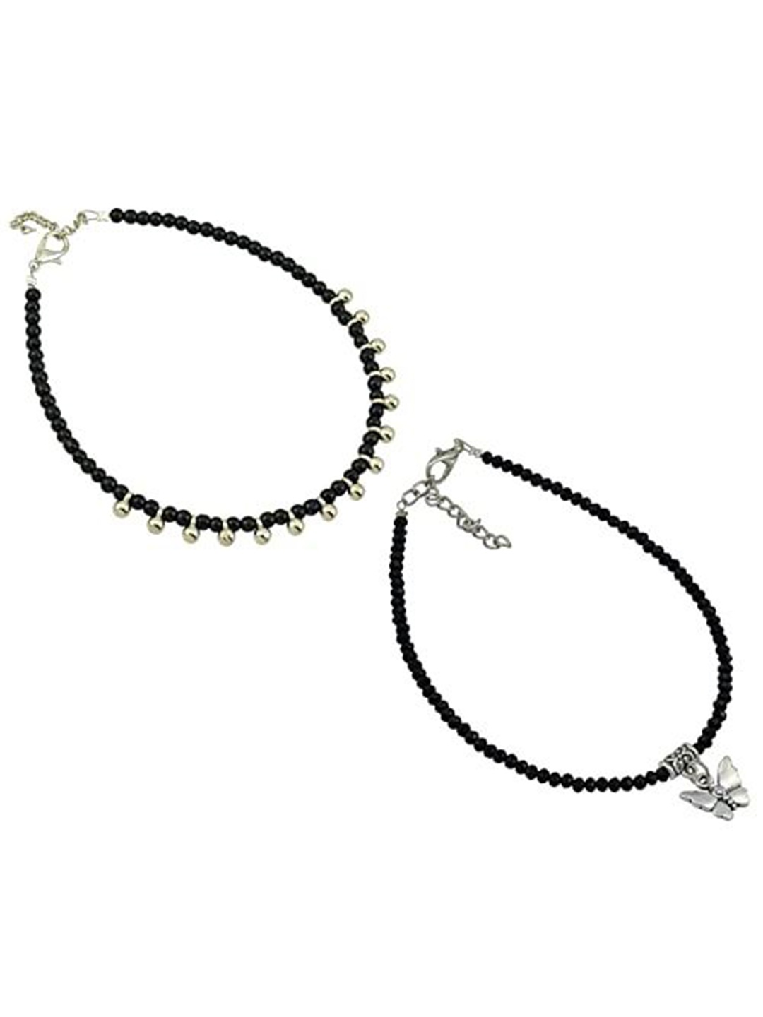 

HIGH TRENDZ Women Set of 2 Anklets, Black