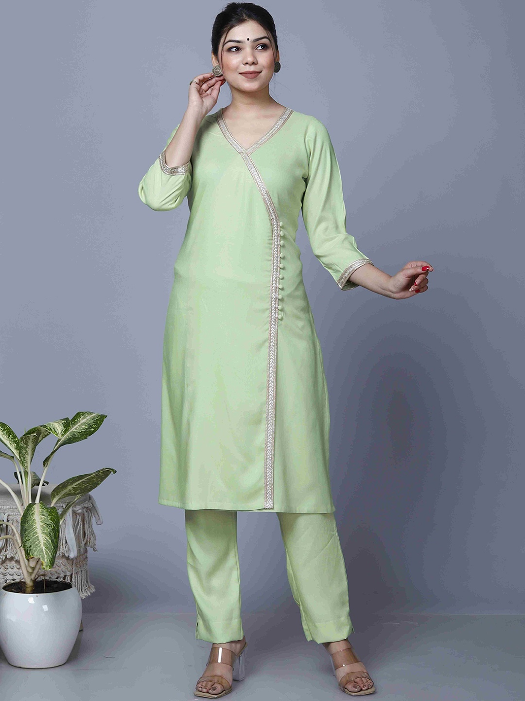 

MIRJAI Women Angrakha Gotta Patti Kurta with Palazzos, Green