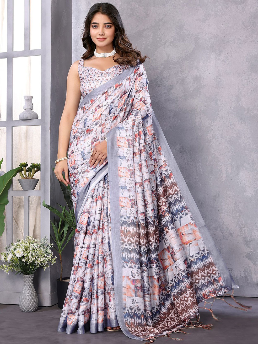 

KALINI Art Silk Saree, White