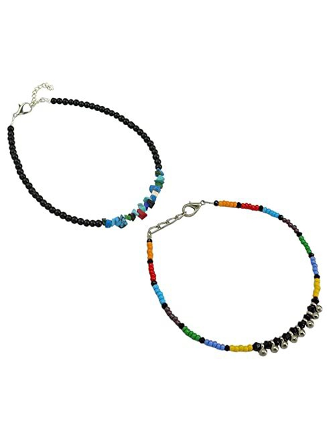 

HIGH TRENDZ Women Set of 2 Anklets, Black