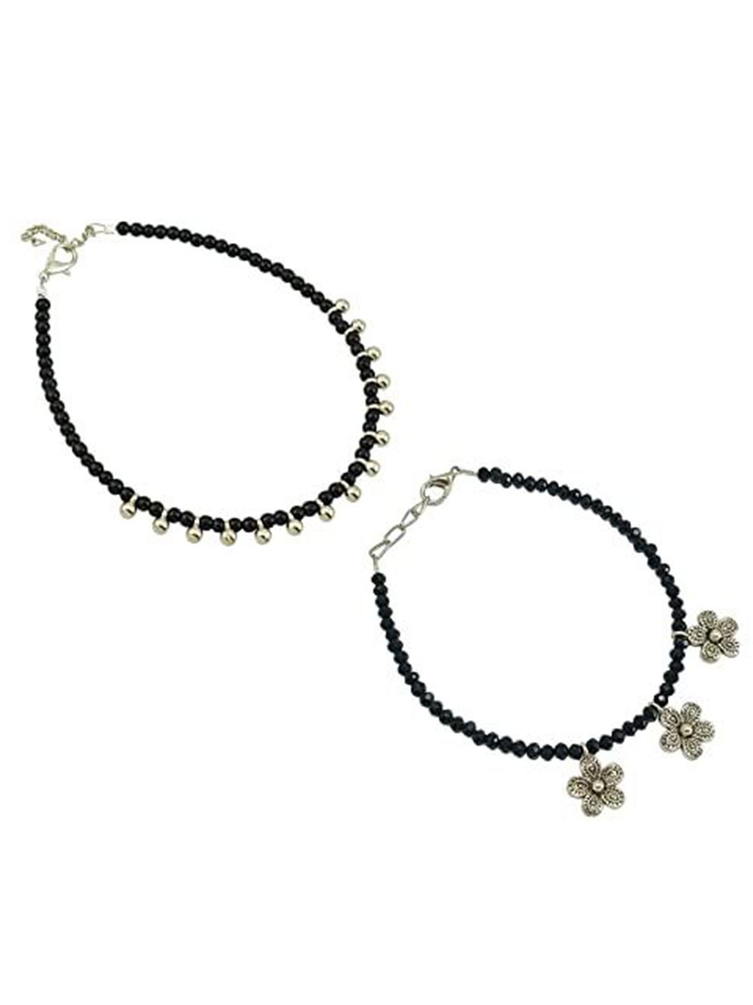

HIGH TRENDZ Women Set of 2 Anklets, Black