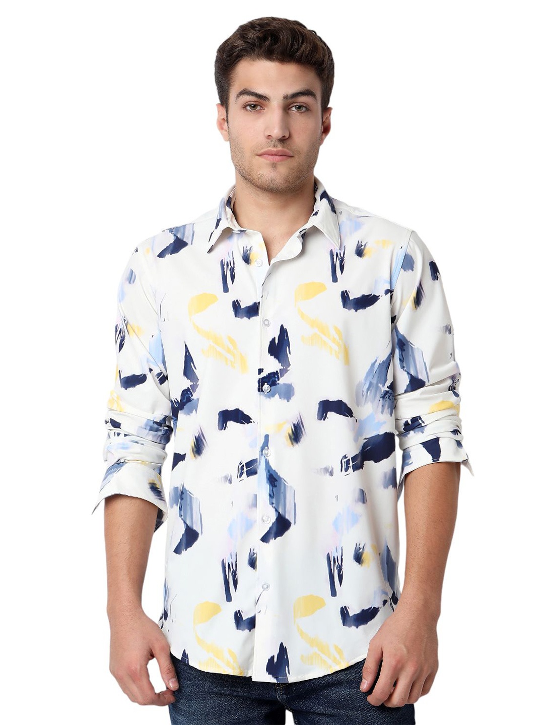 

SPYKAR Men Slim Fit Opaque Printed Casual Shirt, White