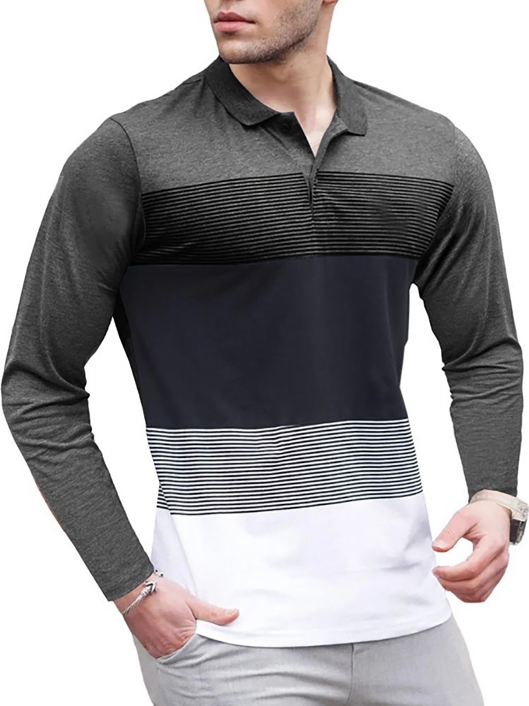 

StyleCast x Revolte Men Colourblocked Halter Neck T-shirt, Grey