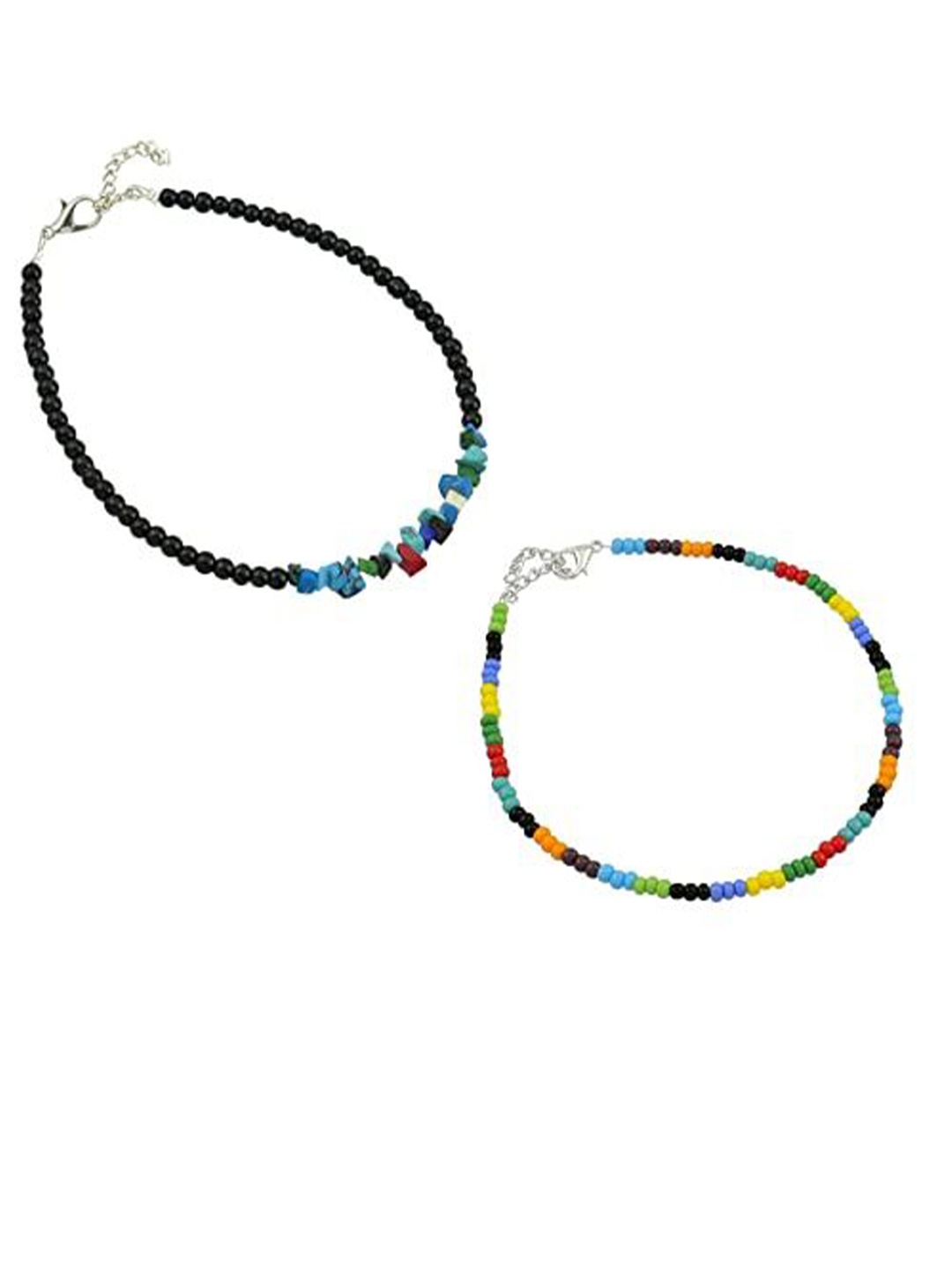 

HIGH TRENDZ Women Set of 2 Anklets, Black