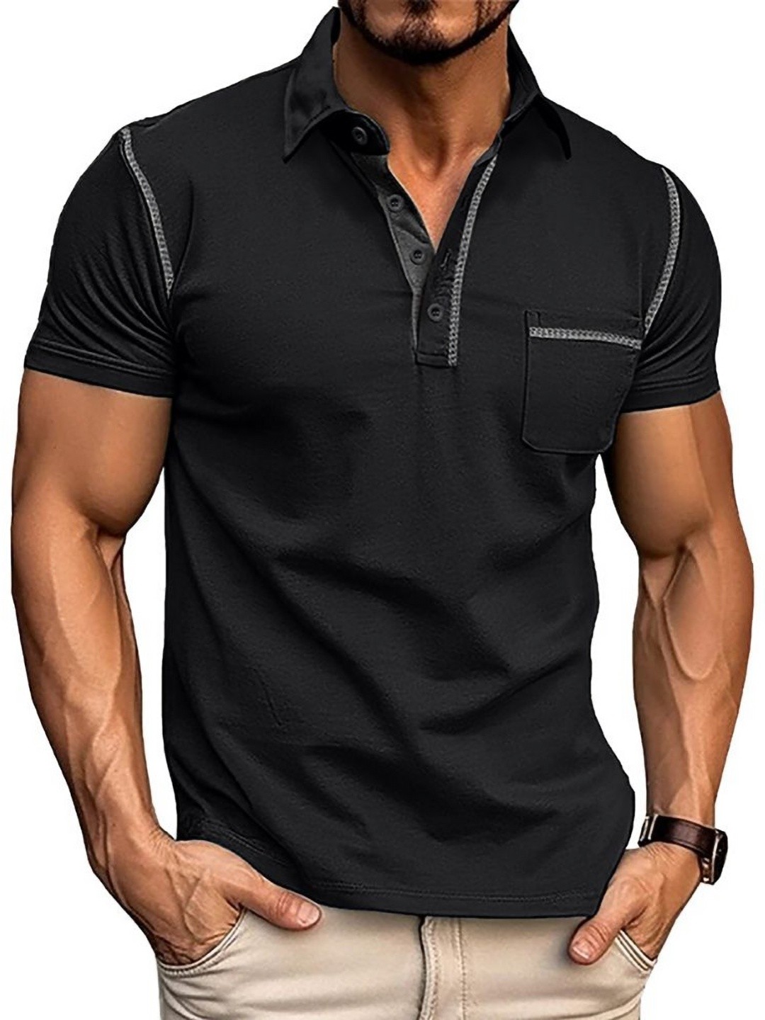 

StyleCast x Revolte Men Polo Collar T-shirt, Black