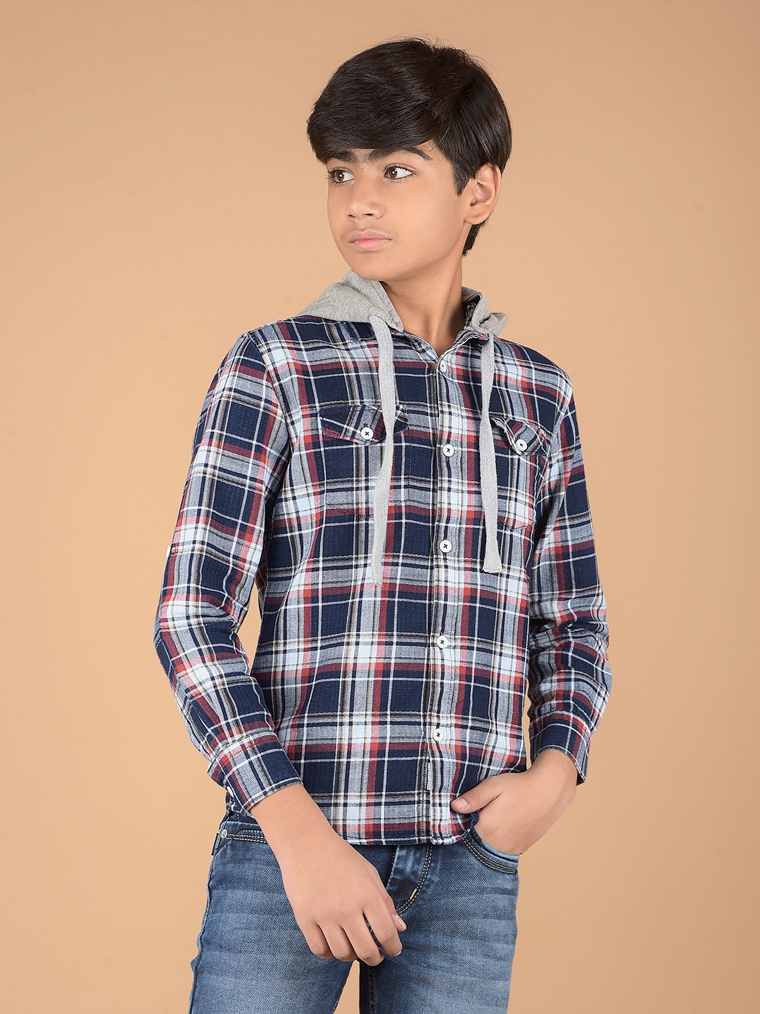 

Crimsoune Club Boys Premium Slim Fit Tartan Checks Opaque Checked Casual Shirt, Red