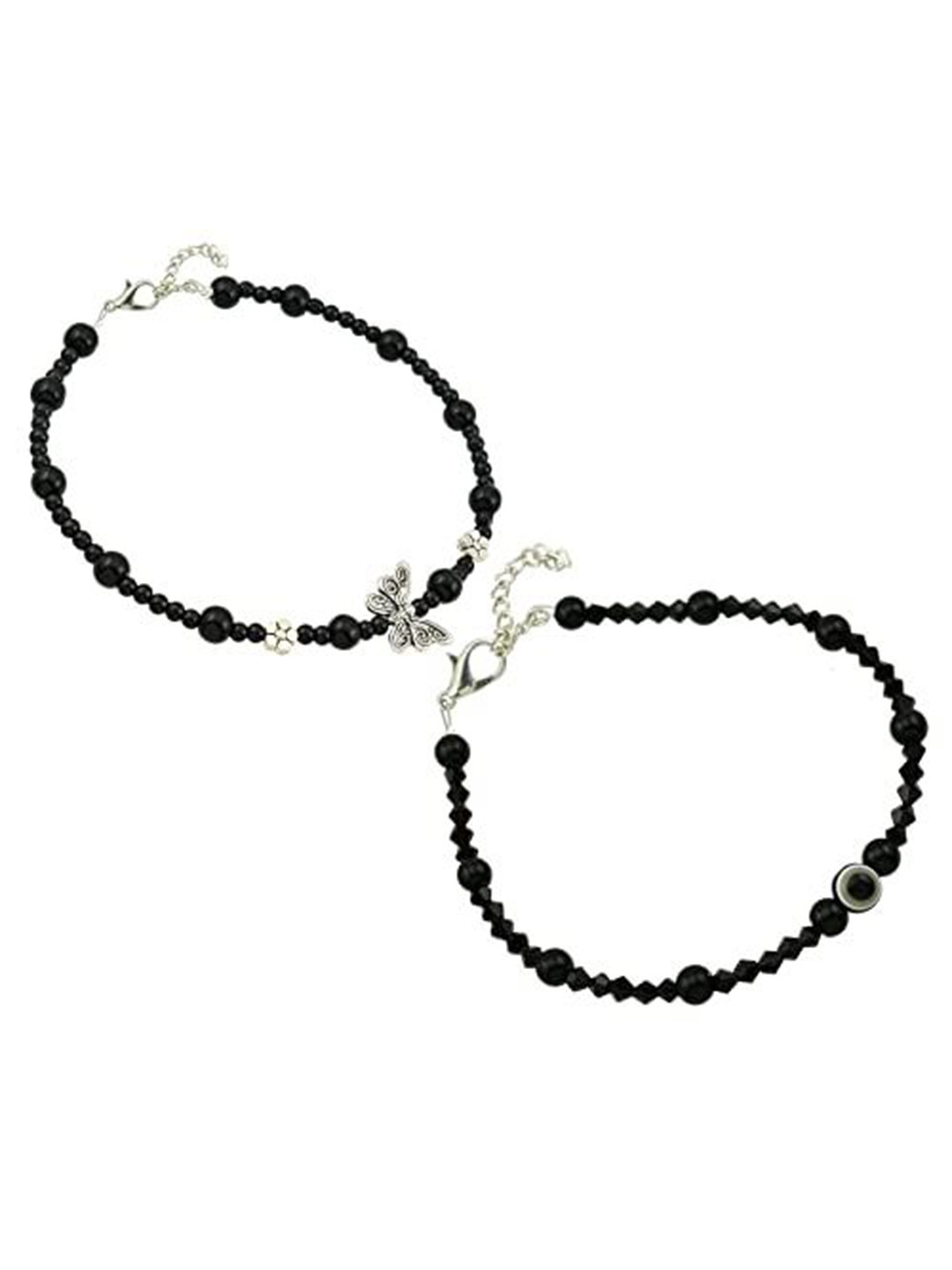

HIGH TRENDZ Women Set of 2 Anklets, Black