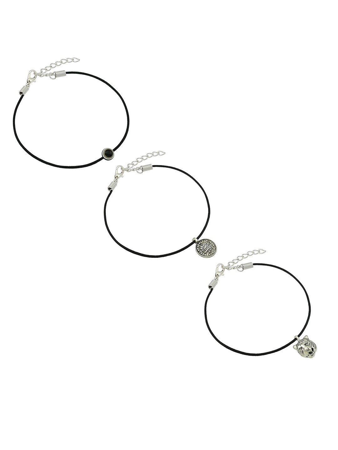 

HIGH TRENDZ Women Set of 3 Anklets, Black