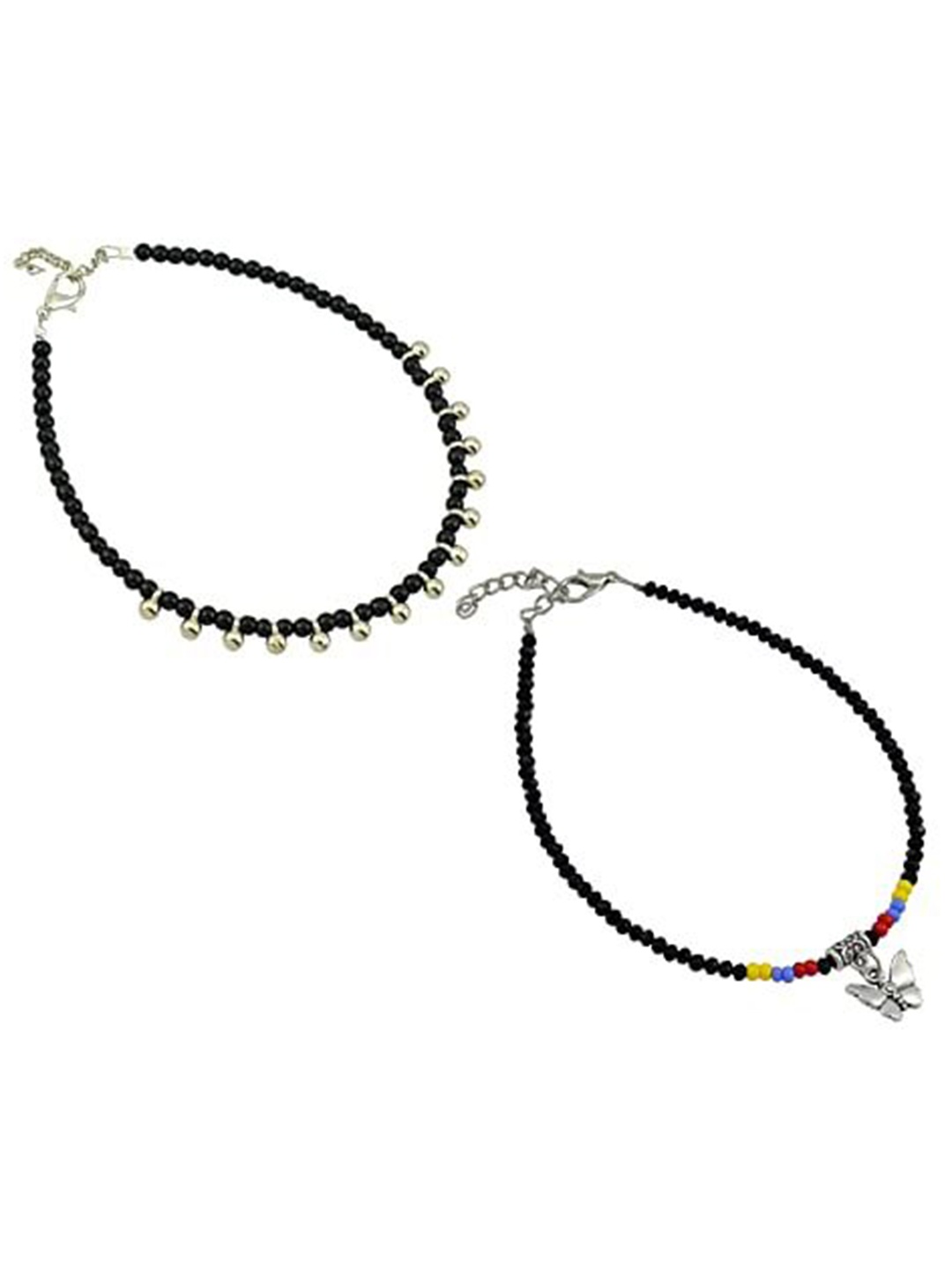 

HIGH TRENDZ Women Set of 2 Anklets, Black