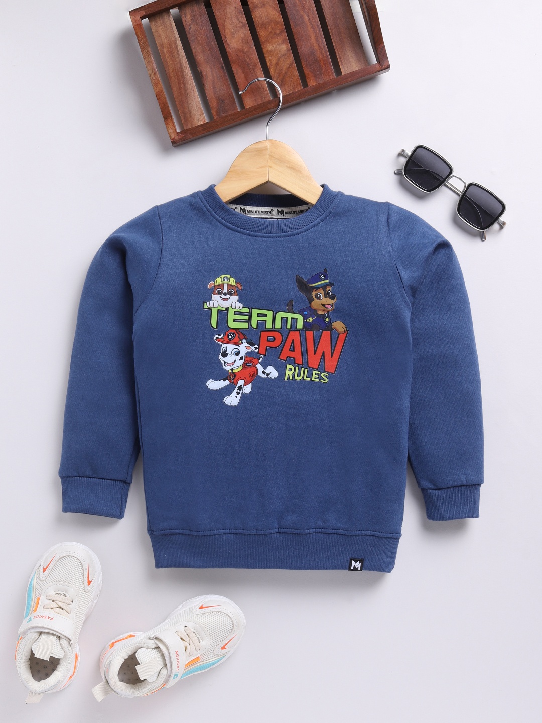 

YK X Minute Mirth Boys Paw Patrol Printed Fleece Sweatshirt, Blue