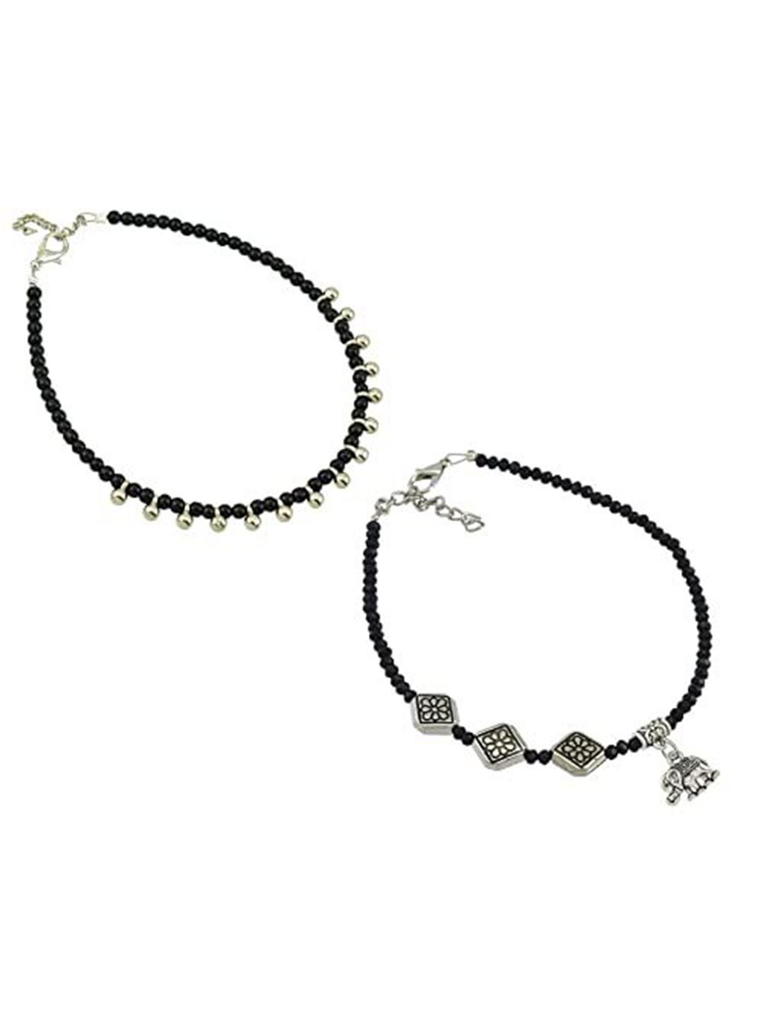 

HIGH TRENDZ Women Set of 2 Anklets, Black