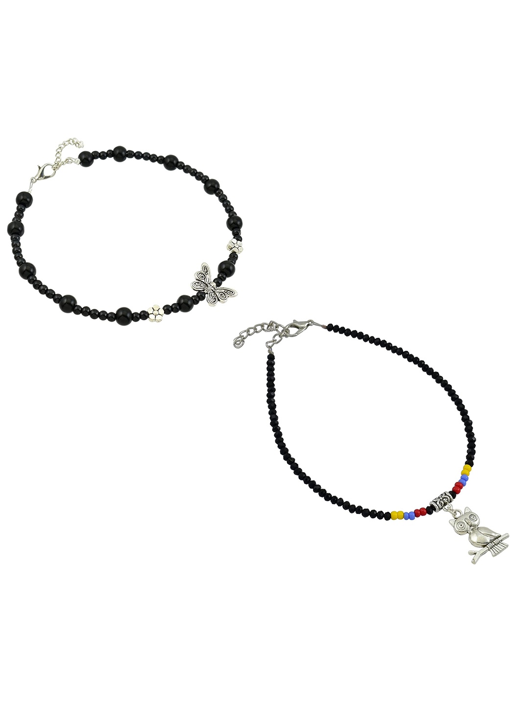 

HIGH TRENDZ Women Set of 2 Anklets, Black