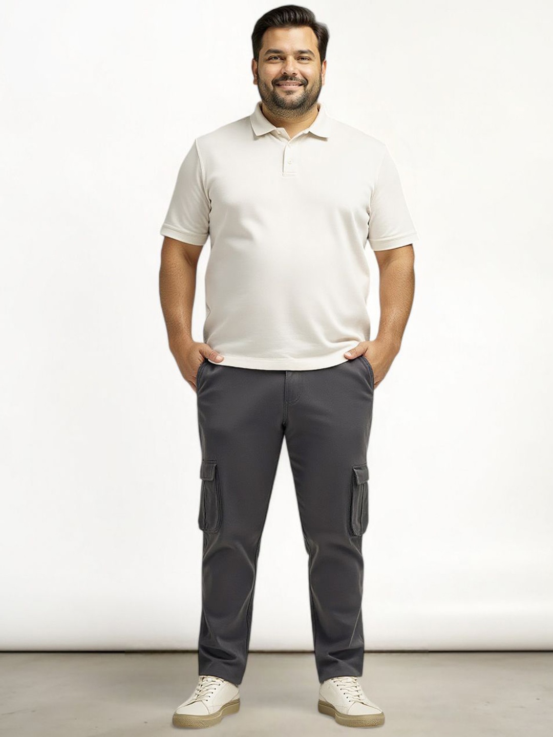 

The Pant Project Men Plus Size Comfort Slim Fit Cargos Trousers, Black