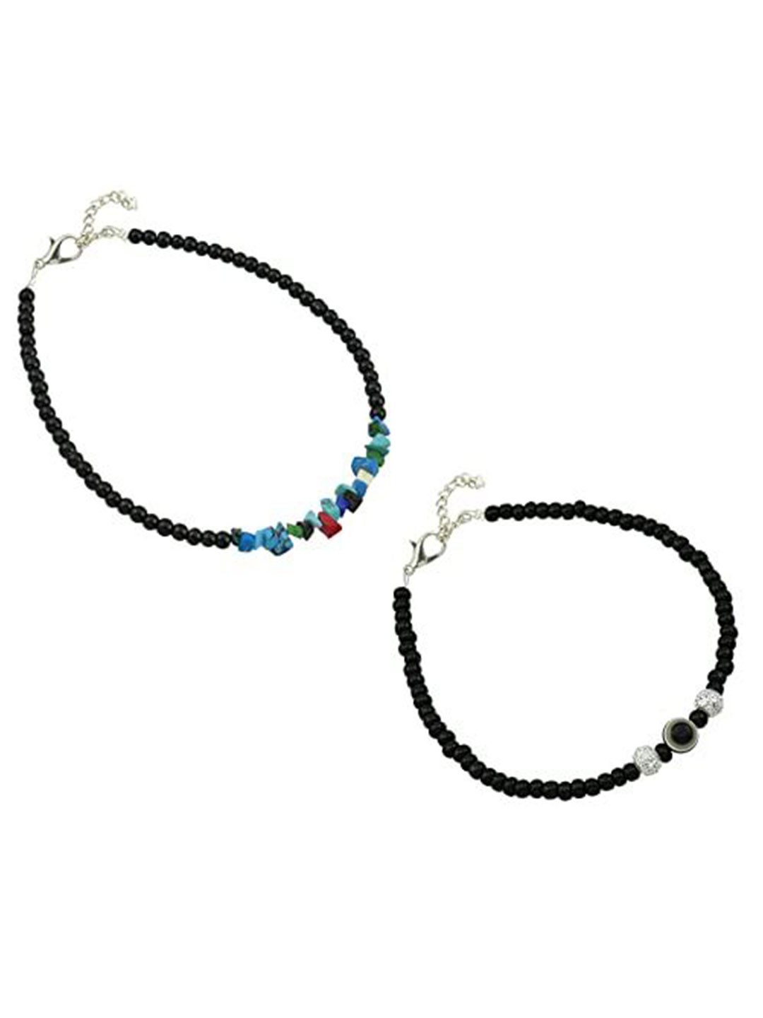 

HIGH TRENDZ Women Set of 2 Anklets, Black