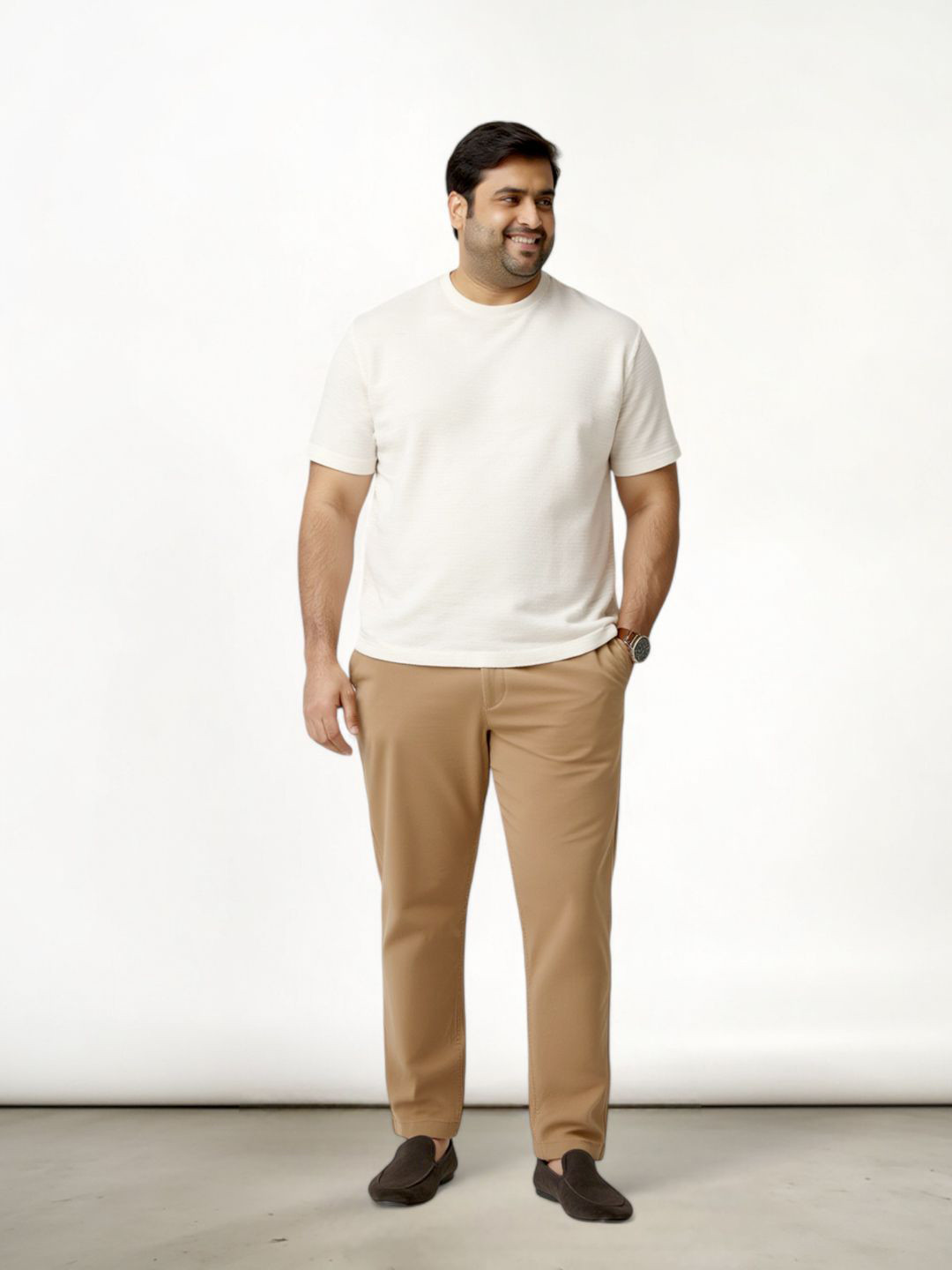 

The Pant Project Men Plus Size Comfort Slim Fit Chinos Trousers, Beige