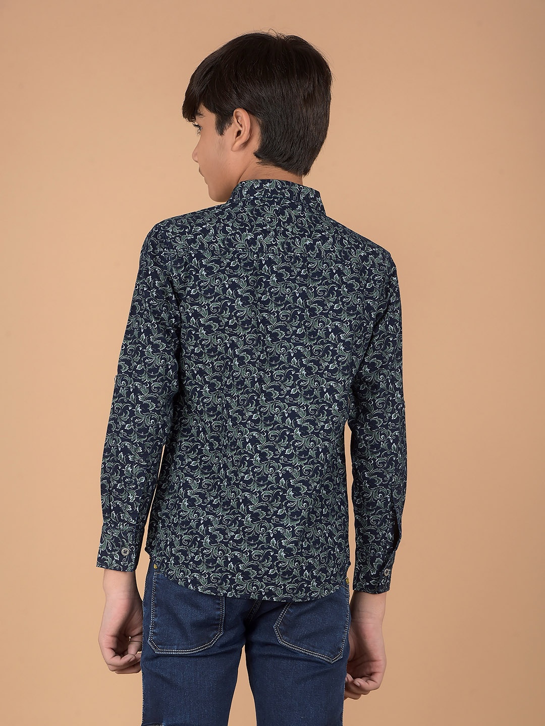 

Crimsoune Club Boys Premium Slim Fit Opaque Printed Casual Shirt, Green