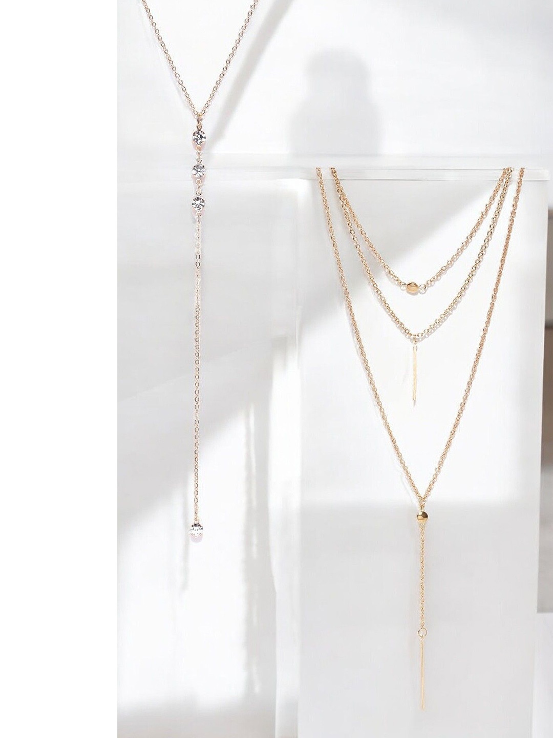 

DressBerry Set Of 2 Gold-Plated Stone Studded & Beaded Layered Chain