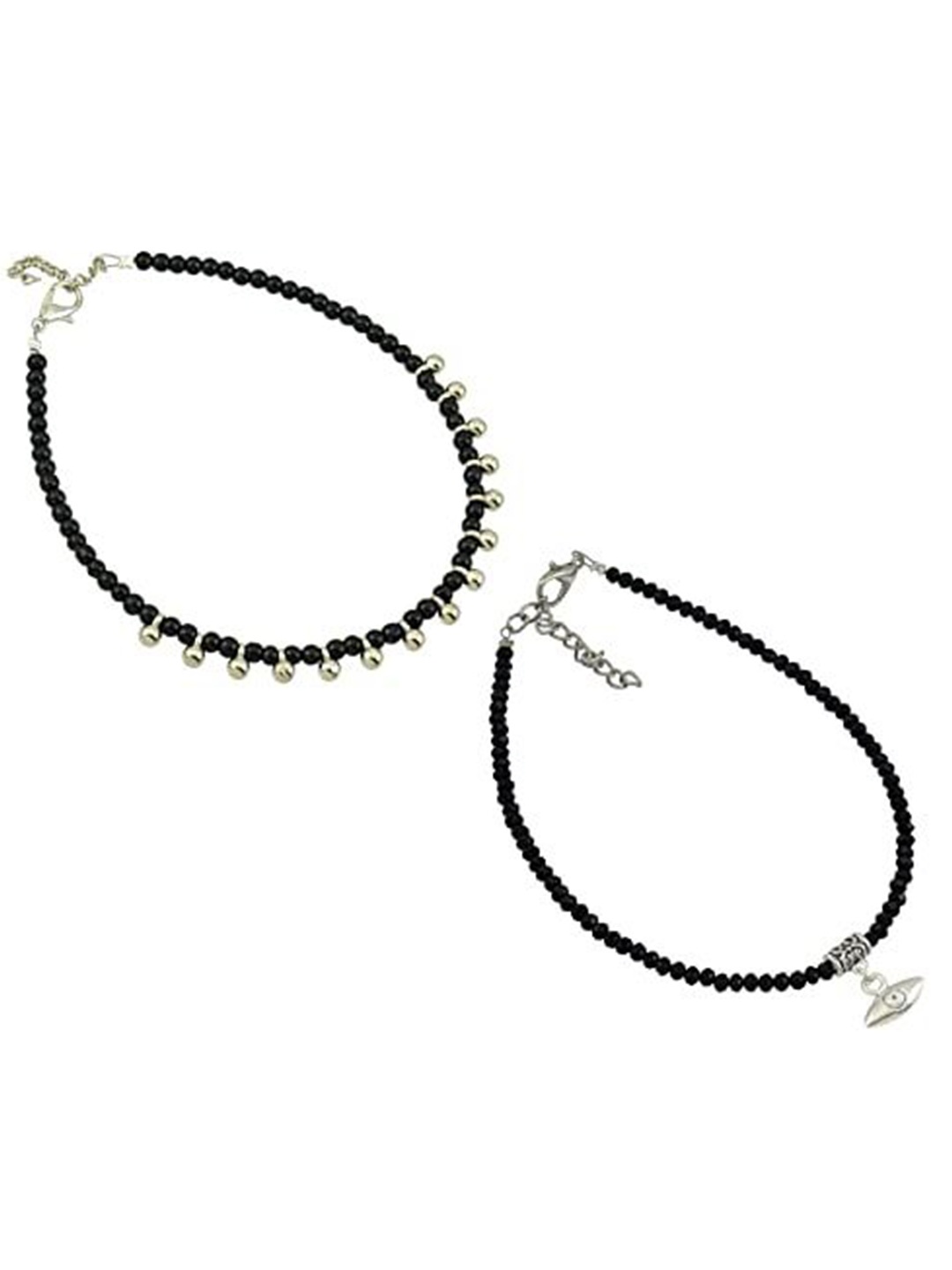 

HIGH TRENDZ Women Set of 2 Anklets, Black
