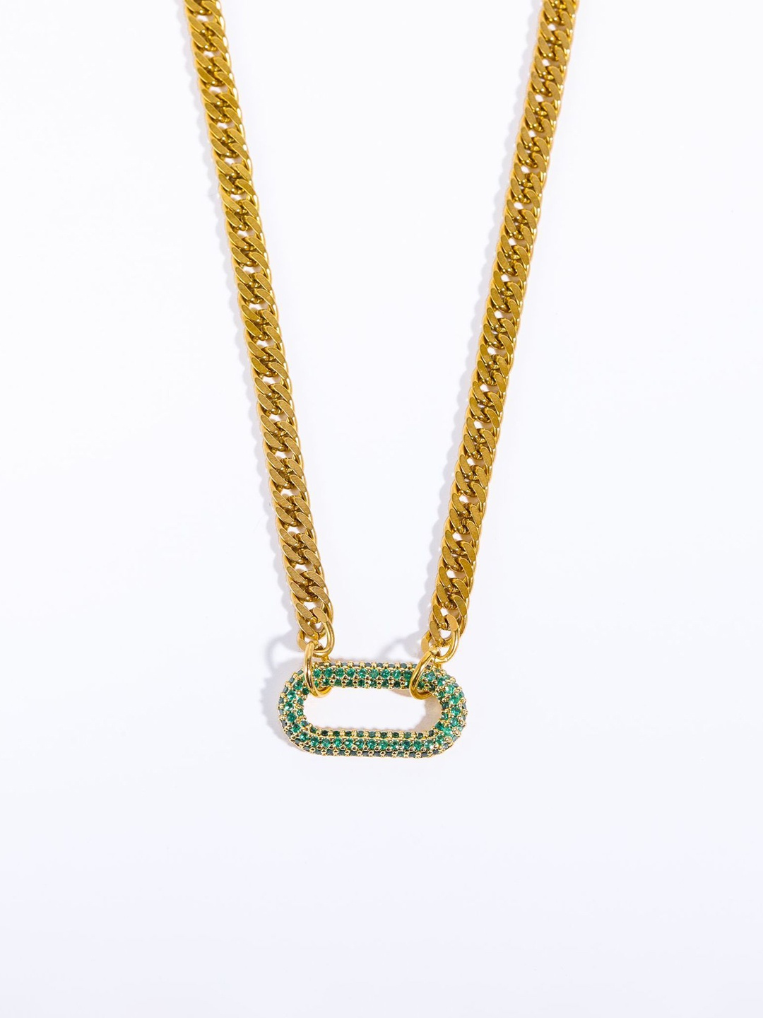 

Just Lil Things Stone Studded Oval Shaped Necklace, Gold