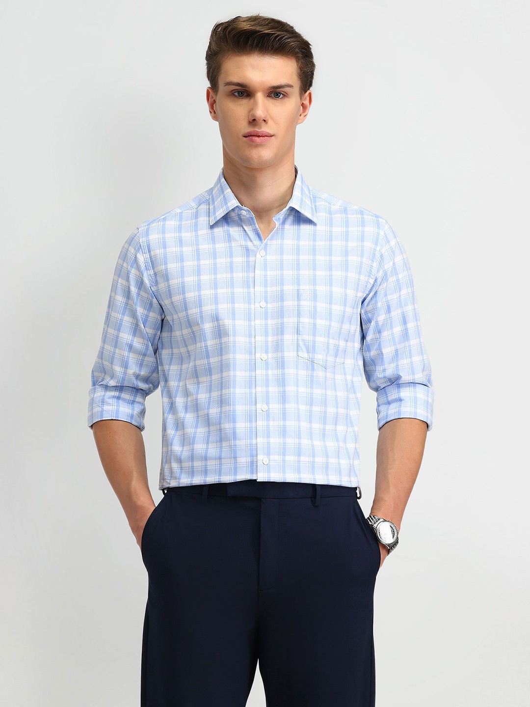 

Arrow Men Slim Fit Opaque Checked Casual Shirt, Blue